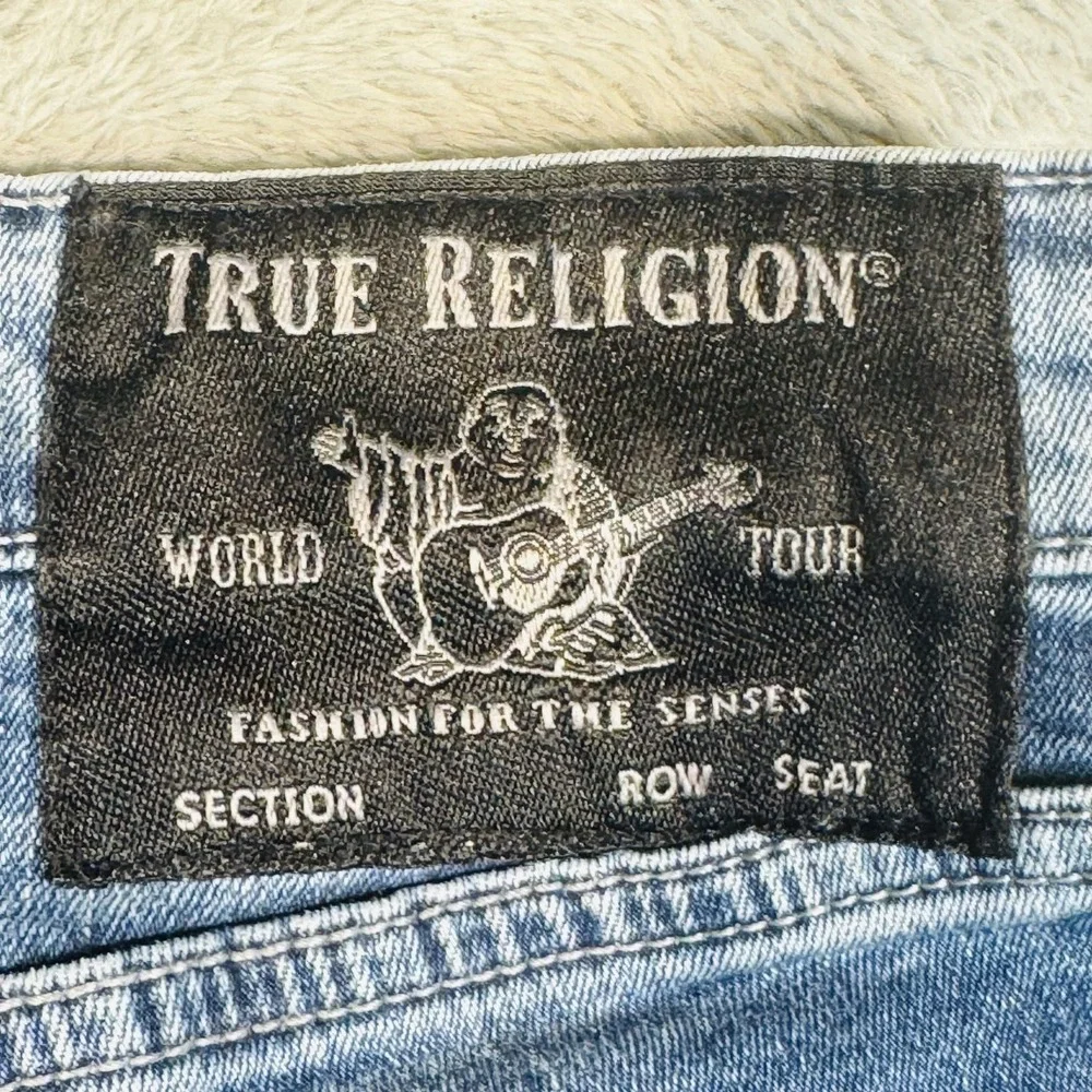 True Religion Rocco Jeans Mens 32x33 Blue Denim Slim Fit Tapered Stretch No Flap